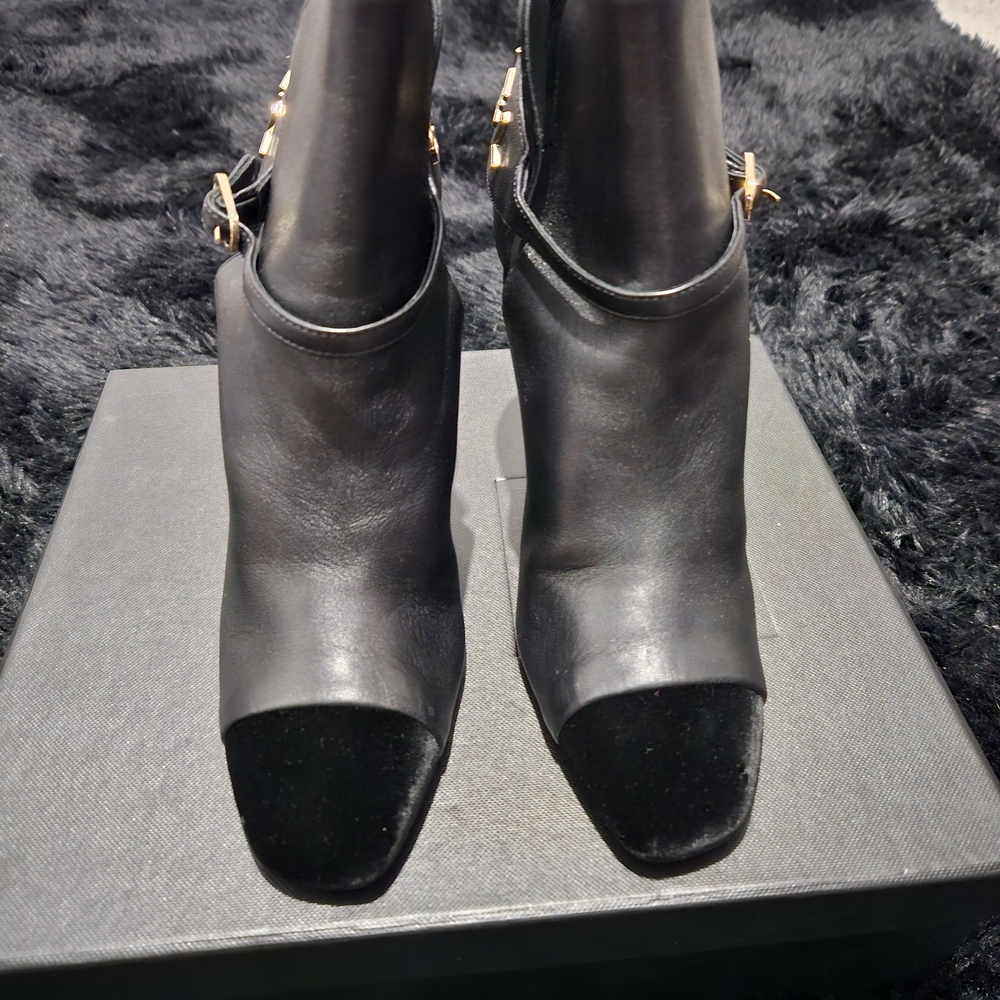 CHANEL Black Ankle Boots with Gold Accents - Picture 5 of 7